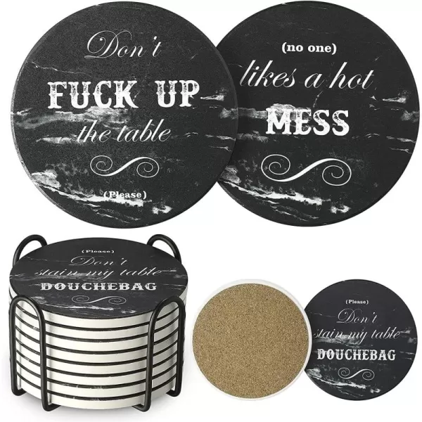 LIFVER Funny Coasters Set of 8 White Elephant Gifts for Adults Gag Gifts for Adults Funny House Warming Gifts New Home Marble Style Absorbent Drink Coasters with Cork Base Home Decor 4 inchBlack Marble Style