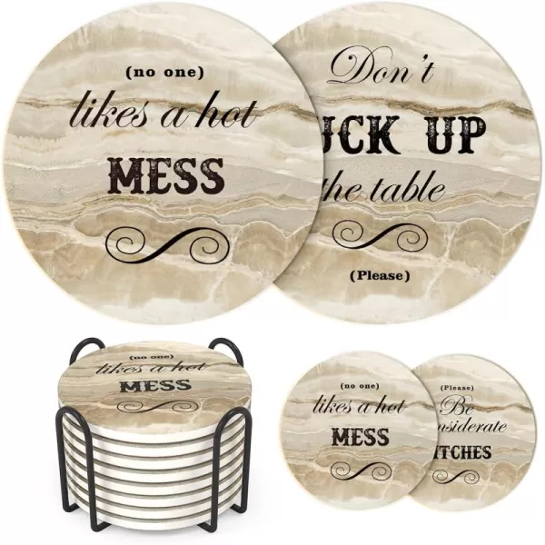 LIFVER Funny Coasters Set of 8 White Elephant Gifts for Adults Gag Gifts for Adults Funny House Warming Gifts New Home Marble Style Absorbent Drink Coasters with Cork Base Home Decor 4 inchMarble Style