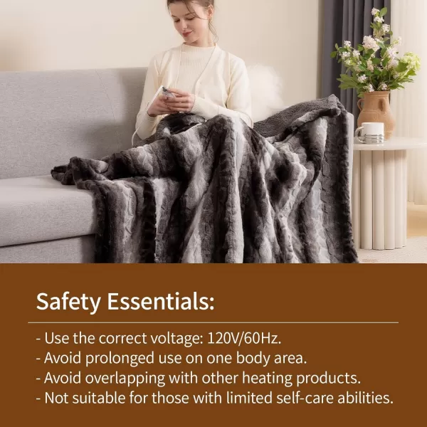 Bearhug Electric Blanket King Size 100quot x 90quot Dual Controller Heated Blanket Warm Faux Fur ampamp Soft Sherpa 10Heat Levels ampamp 112H Auto Off OverHeat Protect ETL Machine WashableWavy Grey