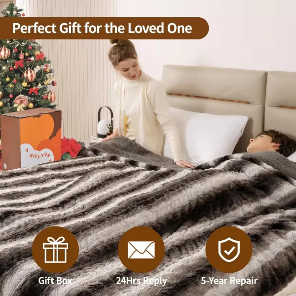 Bearhug Electric Blanket King Size 100quot x 90quot Dual Controller Heated Blanket Warm Faux Fur ampamp Soft Sherpa 10Heat Levels ampamp 112H Auto Off OverHeat Protect ETL Machine WashableWavy Grey