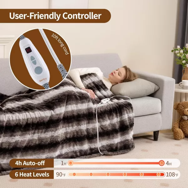 Bearhug Electric Blanket King Size 100quot x 90quot Dual Controller Heated Blanket Warm Faux Fur ampamp Soft Sherpa 10Heat Levels ampamp 112H Auto Off OverHeat Protect ETL Machine WashableWavy Grey