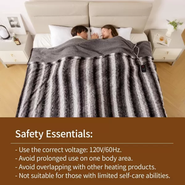 Bearhug Electric Blanket King Size 100quot x 90quot Dual Controller Heated Blanket Warm Faux Fur ampamp Soft Sherpa 10Heat Levels ampamp 112H Auto Off OverHeat Protect ETL Machine WashableWavy Grey
