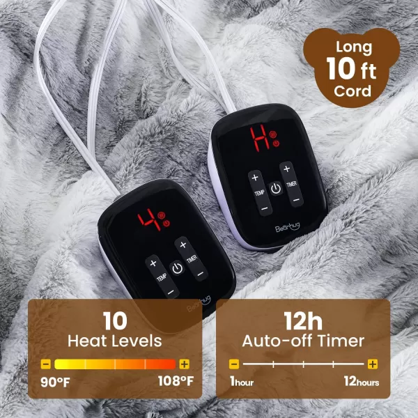 Bearhug Electric Blanket King Size 100quot x 90quot Dual Controller Heated Blanket Warm Faux Fur ampamp Soft Sherpa 10Heat Levels ampamp 112H Auto Off OverHeat Protect ETL Machine WashableMisty Peaks