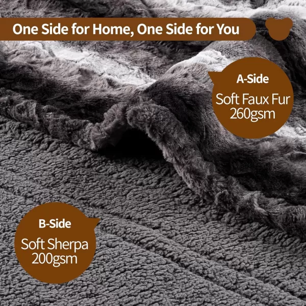 Bearhug Electric Blanket King Size 100quot x 90quot Dual Controller Heated Blanket Warm Faux Fur ampamp Soft Sherpa 10Heat Levels ampamp 112H Auto Off OverHeat Protect ETL Machine WashableWavy Grey