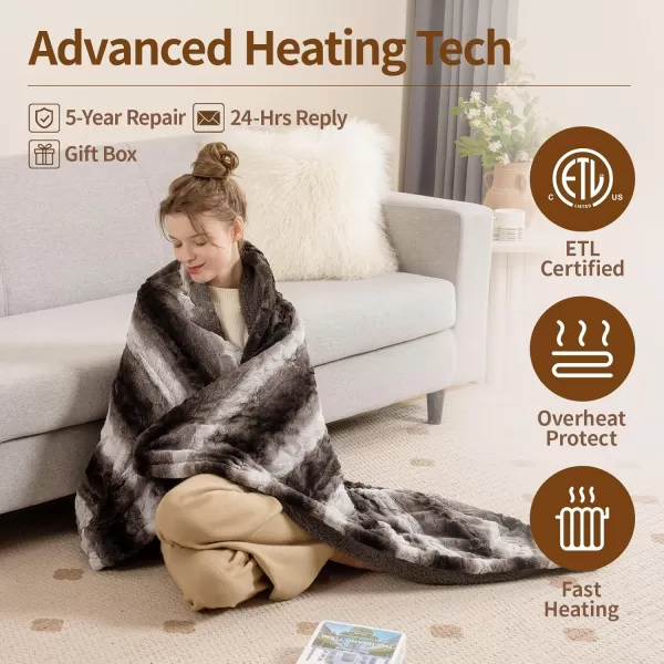 Bearhug Electric Blanket King Size 100quot x 90quot Dual Controller Heated Blanket Warm Faux Fur ampamp Soft Sherpa 10Heat Levels ampamp 112H Auto Off OverHeat Protect ETL Machine WashableWavy Grey