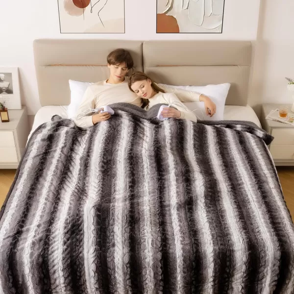 Bearhug Electric Blanket King Size 100quot x 90quot Dual Controller Heated Blanket Warm Faux Fur ampamp Soft Sherpa 10Heat Levels ampamp 112H Auto Off OverHeat Protect ETL Machine WashableWavy Grey