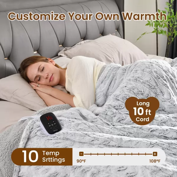 Bearhug Electric Blanket King Size 100quot x 90quot Dual Controller Heated Blanket Warm Faux Fur ampamp Soft Sherpa 10Heat Levels ampamp 112H Auto Off OverHeat Protect ETL Machine WashableDreamy Milky Way
