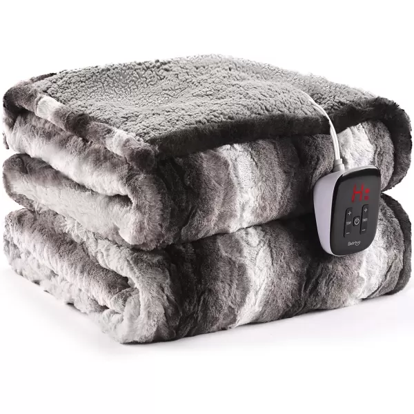 Bearhug Electric Blanket King Size 100quot x 90quot Dual Controller Heated Blanket Warm Faux Fur ampamp Soft Sherpa 10Heat Levels ampamp 112H Auto Off OverHeat Protect ETL Machine WashableWavy Grey