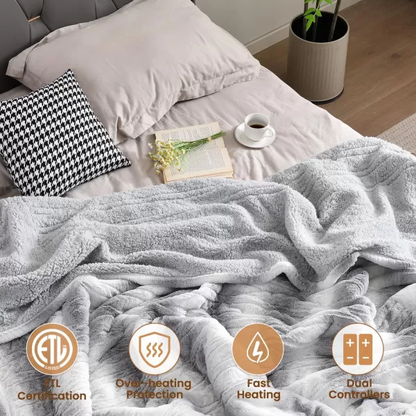 Bearhug Electric Blanket King Size 100quot x 90quot Dual Controller Heated Blanket Warm Faux Fur ampamp Soft Sherpa 10Heat Levels ampamp 112H Auto Off OverHeat Protect ETL Machine WashableMisty Peaks
