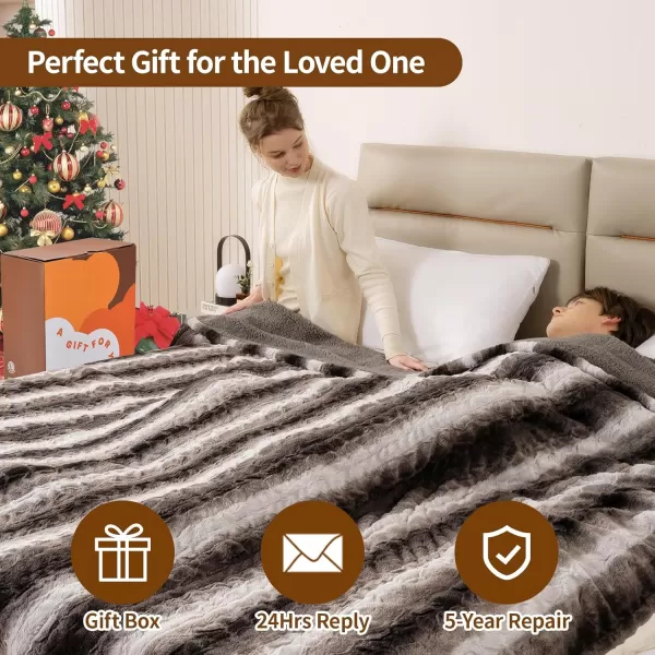 Bearhug Electric Blanket King Size 100quot x 90quot Dual Controller Heated Blanket Warm Faux Fur ampamp Soft Sherpa 10Heat Levels ampamp 112H Auto Off OverHeat Protect ETL Machine WashableWavy Grey