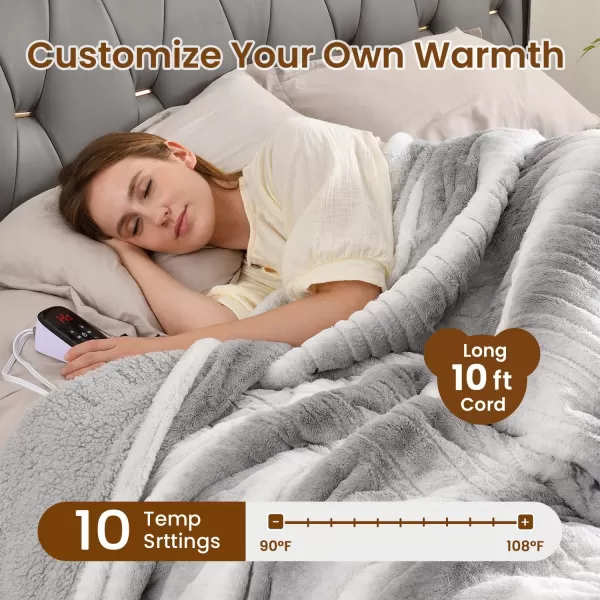 Bearhug Electric Blanket King Size 100quot x 90quot Dual Controller Heated Blanket Warm Faux Fur ampamp Soft Sherpa 10Heat Levels ampamp 112H Auto Off OverHeat Protect ETL Machine WashableMisty Peaks