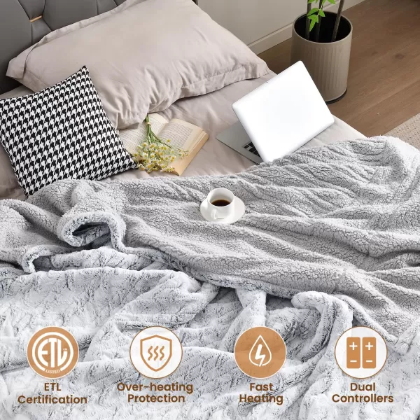Bearhug Electric Blanket King Size 100quot x 90quot Dual Controller Heated Blanket Warm Faux Fur ampamp Soft Sherpa 10Heat Levels ampamp 112H Auto Off OverHeat Protect ETL Machine WashableDreamy Milky Way