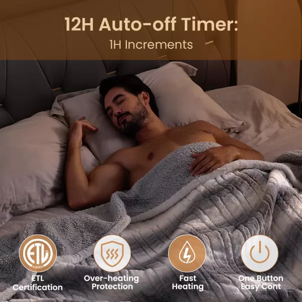 Bearhug Electric Blanket King Size 100quot x 90quot Dual Controller Heated Blanket Warm Faux Fur ampamp Soft Sherpa 10Heat Levels ampamp 112H Auto Off OverHeat Protect ETL Machine WashableMisty Peaks
