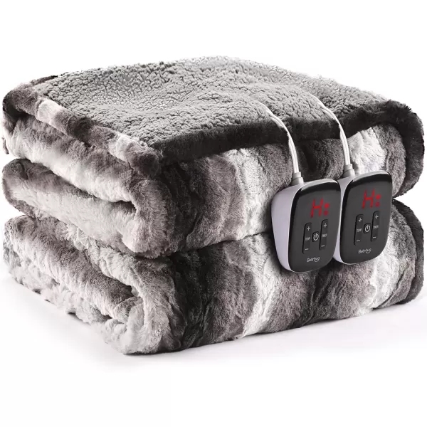Bearhug Electric Blanket King Size 100quot x 90quot Dual Controller Heated Blanket Warm Faux Fur ampamp Soft Sherpa 10Heat Levels ampamp 112H Auto Off OverHeat Protect ETL Machine WashableWavy Grey