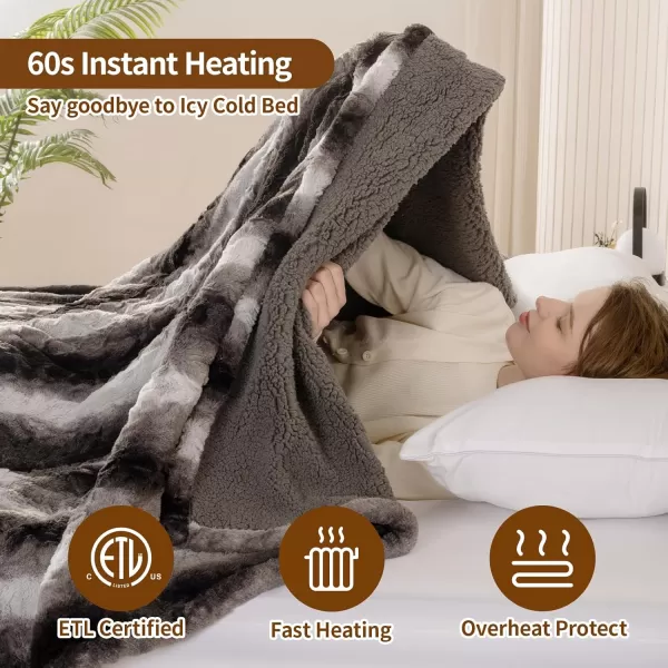 Bearhug Electric Blanket King Size 100quot x 90quot Dual Controller Heated Blanket Warm Faux Fur ampamp Soft Sherpa 10Heat Levels ampamp 112H Auto Off OverHeat Protect ETL Machine WashableWavy Grey