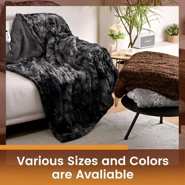 Bearhug Electric Heated Blanket Heating Blanket Throw Szie 50quot x 60quot Warm Blanket Heated Blanket Gift Reversible Faux Fur ampamp Sherpa 6 Heating Levels ampamp 4H Auto Off OverHeat Protect ETL CertificationMarble Black