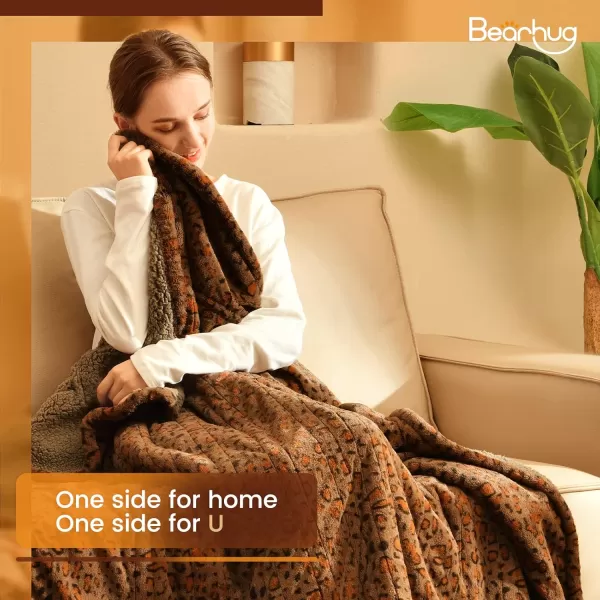 Bearhug Electric Heated Blanket Heating Blanket Throw Szie 50quot x 60quot Warm Blanket Heated Blanket Gift Reversible Faux Fur ampamp Sherpa 6 Heating Levels ampamp 4H Auto Off OverHeat Protect ETL CertificationBrown Leopard