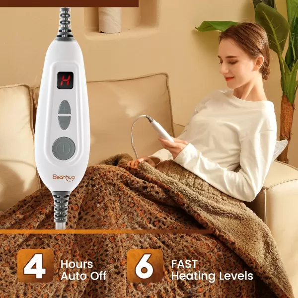 Bearhug Electric Heated Blanket Heating Blanket Throw Szie 50quot x 60quot Warm Blanket Heated Blanket Gift Reversible Faux Fur ampamp Sherpa 6 Heating Levels ampamp 4H Auto Off OverHeat Protect ETL CertificationBrown Leopard