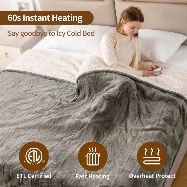 Bearhug Electric Heated Blanket Heating Blanket Throw Szie 50quot x 60quot Warm Blanket Heated Blanket Gift Reversible Faux Fur ampamp Sherpa 6 Heating Levels ampamp 4H Auto Off OverHeat Protect ETL CertificationTaupe