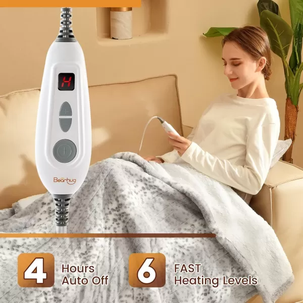 Bearhug Electric Heated Blanket Heating Blanket Throw Szie 50quot x 60quot Warm Blanket Heated Blanket Gift Reversible Faux Fur ampamp Sherpa 6 Heating Levels ampamp 4H Auto Off OverHeat Protect ETL CertificationSnow Leopard