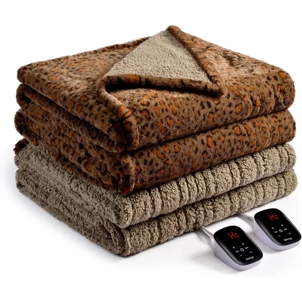 Bearhug Electric Heated Blanket Heating Blanket Throw Szie 50quot x 60quot Warm Blanket Heated Blanket Gift Reversible Faux Fur ampamp Sherpa 6 Heating Levels ampamp 4H Auto Off OverHeat Protect ETL CertificationBrown Leopard
