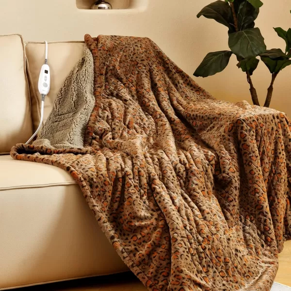 Bearhug Electric Heated Blanket Heating Blanket Throw Szie 50quot x 60quot Warm Blanket Heated Blanket Gift Reversible Faux Fur ampamp Sherpa 6 Heating Levels ampamp 4H Auto Off OverHeat Protect ETL CertificationBrown Leopard