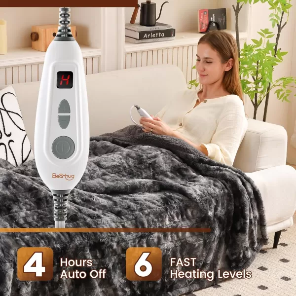 Bearhug Electric Heated Blanket Heating Blanket Throw Szie 50quot x 60quot Warm Blanket Heated Blanket Gift Reversible Faux Fur ampamp Sherpa 6 Heating Levels ampamp 4H Auto Off OverHeat Protect ETL CertificationMarble Black
