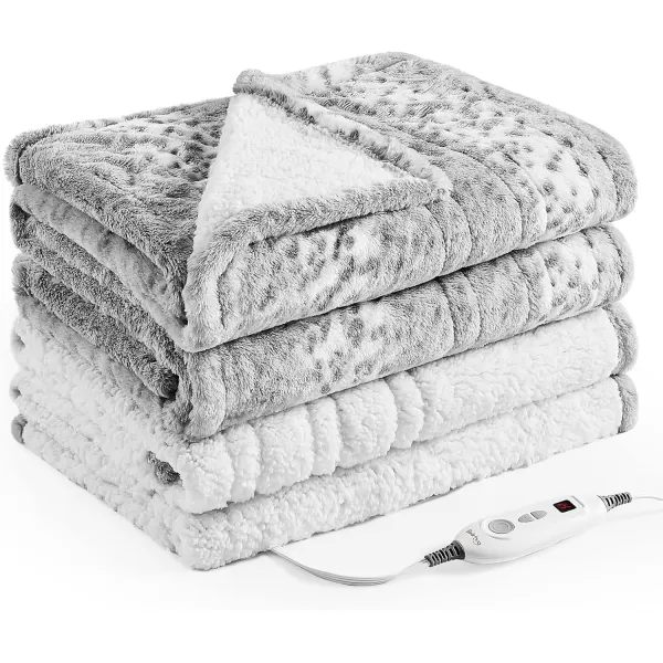 Bearhug Electric Heated Blanket Heating Blanket Throw Szie 50quot x 60quot Warm Blanket Heated Blanket Gift Reversible Faux Fur ampamp Sherpa 6 Heating Levels ampamp 4H Auto Off OverHeat Protect ETL CertificationSnow Leopard