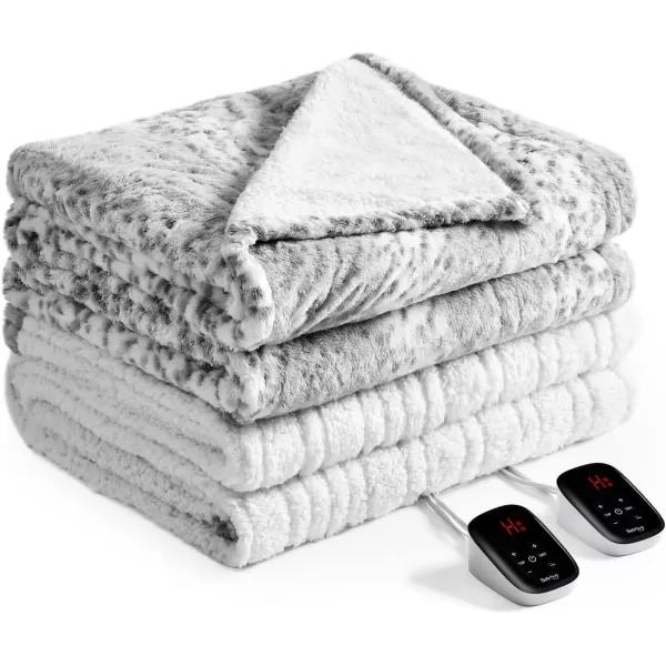 Bearhug Electric Heated Blanket Heating Blanket Throw Szie 50quot x 60quot Warm Blanket Heated Blanket Gift Reversible Faux Fur ampamp Sherpa 6 Heating Levels ampamp 4H Auto Off OverHeat Protect ETL CertificationSnow Leopard