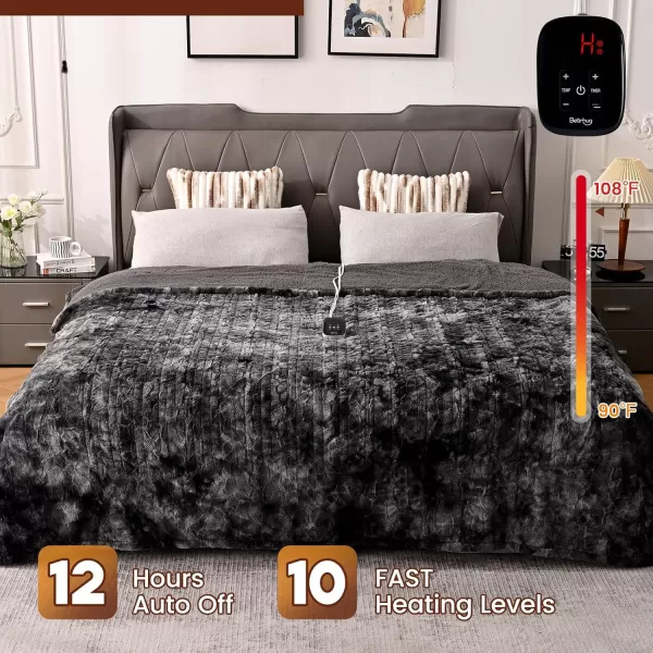 Bearhug Electric Heated Blanket Heating Blanket Throw Szie 50quot x 60quot Warm Blanket Heated Blanket Gift Reversible Faux Fur ampamp Sherpa 6 Heating Levels ampamp 4H Auto Off OverHeat Protect ETL CertificationMarble Black