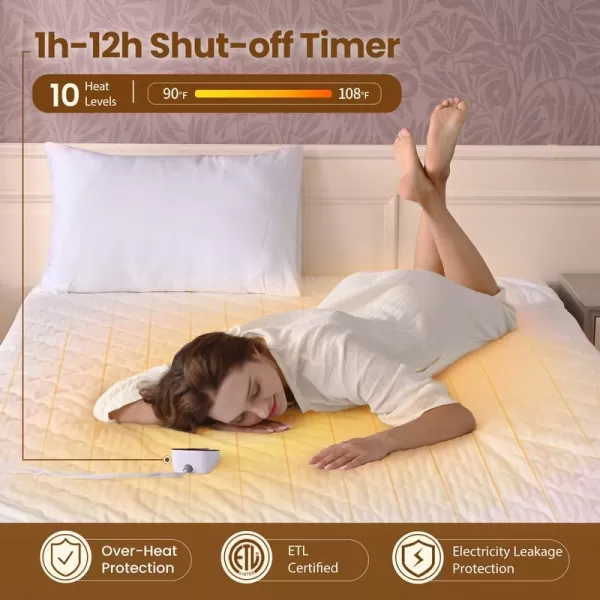 Bearhug Electric Heated Mattress Pads King Size Dual Controllers 7880 Waterproof Bed Warmer 21 Deep Pocket 10 Heat Settings 12Hour Timer Machine Washable WhiteWhite Waterproof Fabric