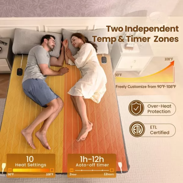 Bearhug Electric Heated Mattress Pads King Size Dual Controllers 7880 Waterproof Bed Warmer 21 Deep Pocket 10 Heat Settings 12Hour Timer Machine Washable WhiteGray Sherpa