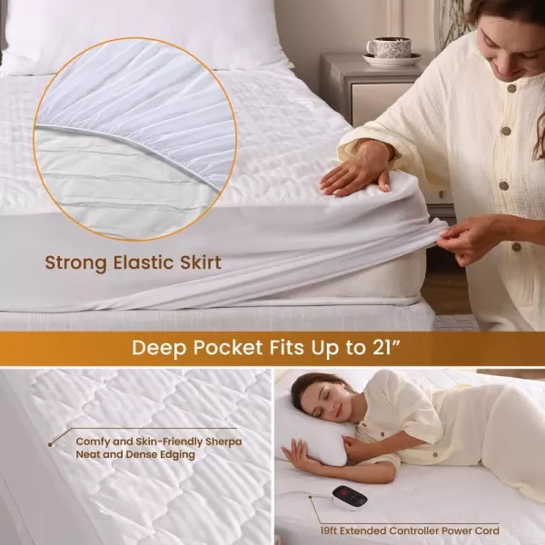 Bearhug Electric Heated Mattress Pads King Size Dual Controllers 7880 Waterproof Bed Warmer 21 Deep Pocket 10 Heat Settings 12Hour Timer Machine Washable WhiteWhite Waterproof Fabric