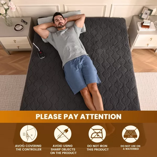 Bearhug Electric Heated Mattress Pads King Size Dual Controllers 7880 Waterproof Bed Warmer 21 Deep Pocket 10 Heat Settings 12Hour Timer Machine Washable WhiteGray Sherpa