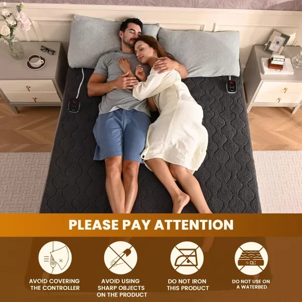 Bearhug Electric Heated Mattress Pads King Size Dual Controllers 7880 Waterproof Bed Warmer 21 Deep Pocket 10 Heat Settings 12Hour Timer Machine Washable WhiteGray Sherpa