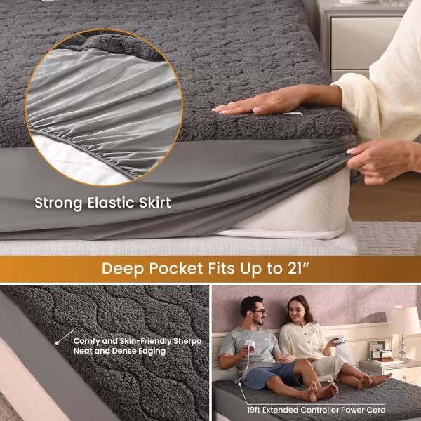 Bearhug Electric Heated Mattress Pads King Size Dual Controllers 7880 Waterproof Bed Warmer 21 Deep Pocket 10 Heat Settings 12Hour Timer Machine Washable WhiteGray Sherpa