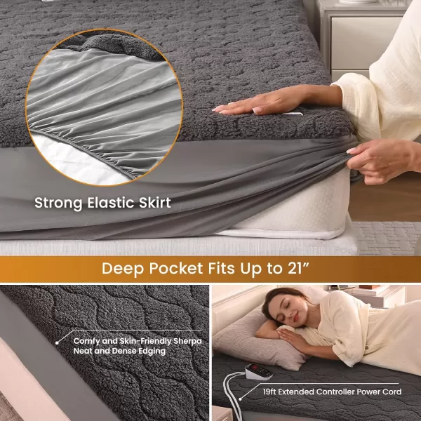 Bearhug Electric Heated Mattress Pads King Size Dual Controllers 7880 Waterproof Bed Warmer 21 Deep Pocket 10 Heat Settings 12Hour Timer Machine Washable WhiteGray Sherpa