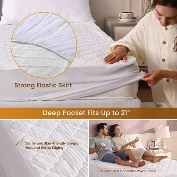 Bearhug Electric Heated Mattress Pads King Size Dual Controllers 7880 Waterproof Bed Warmer 21 Deep Pocket 10 Heat Settings 12Hour Timer Machine Washable WhiteWhite Waterproof Fabric
