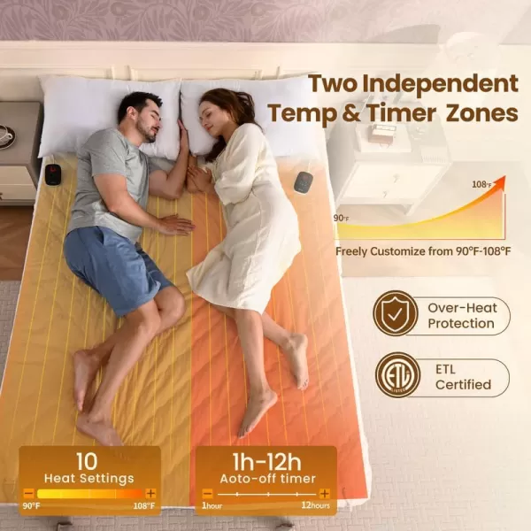 Bearhug Electric Heated Mattress Pads King Size Dual Controllers 7880 Waterproof Bed Warmer 21 Deep Pocket 10 Heat Settings 12Hour Timer Machine Washable WhiteWhite Waterproof Fabric