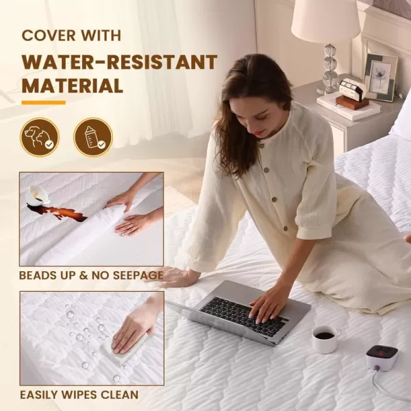 Bearhug Electric Heated Mattress Pads King Size Dual Controllers 7880 Waterproof Bed Warmer 21 Deep Pocket 10 Heat Settings 12Hour Timer Machine Washable WhiteWhite Waterproof Fabric