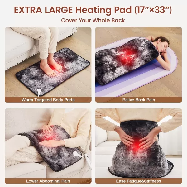 Bearhug Electric Heating Pad Large Heat Pad XXL Size DoubleSided Faux Fur Heated Pad 6 Temp Settings and 2H AutoOff EnlargedampampExtended 1733 to Cover The Full Back EUampampETL CertifiedMarble Black