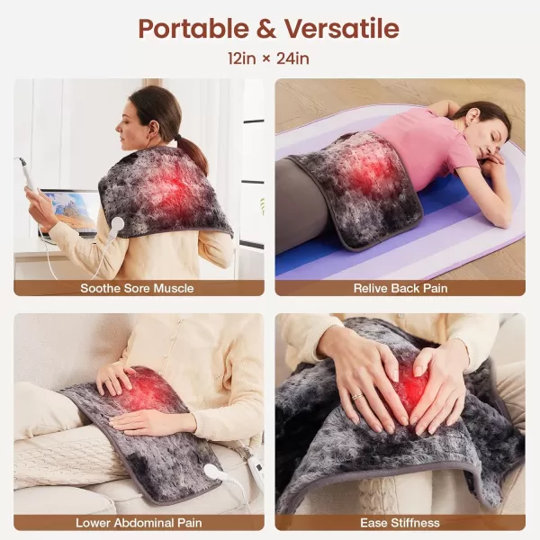 Bearhug Electric Heating Pad Large Heat Pad XXL Size DoubleSided Faux Fur Heated Pad 6 Temp Settings and 2H AutoOff EnlargedampampExtended 1733 to Cover The Full Back EUampampETL CertifiedMarble Black