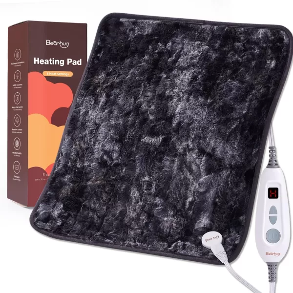 Bearhug Electric Heating Pad Large Heat Pad XXL Size DoubleSided Faux Fur Heated Pad 6 Temp Settings and 2H AutoOff EnlargedampampExtended 1733 to Cover The Full Back EUampampETL CertifiedMarble Black