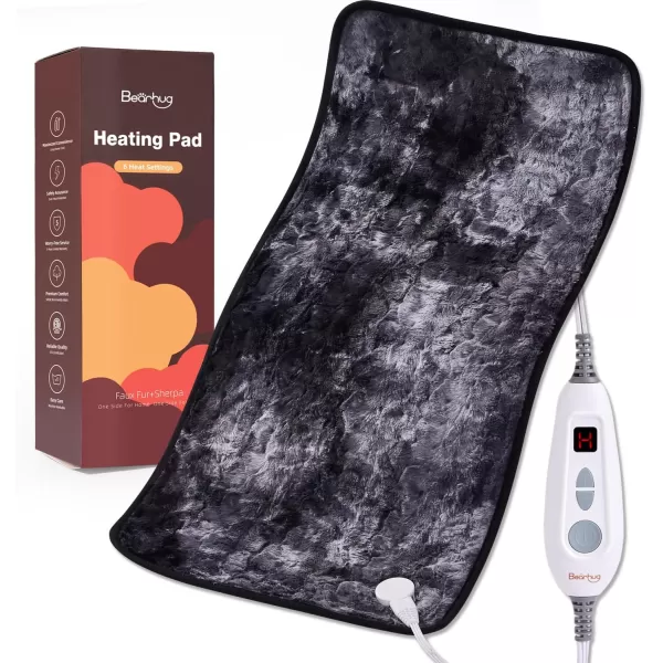 Bearhug Electric Heating Pad Large Heat Pad XXL Size DoubleSided Faux Fur Heated Pad 6 Temp Settings and 2H AutoOff EnlargedampampExtended 1733 to Cover The Full Back EUampampETL CertifiedMarble Black
