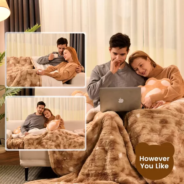 Bearhug Electric Throw Blanket 50quot x 60quot Reversible Velvet ampamp Sherpa Heated Throw 6 Heating Levels ampamp 4H Auto Off OverHeat Protect ETL Certification Machine WashableChampagnefaux Fur  Sherpa