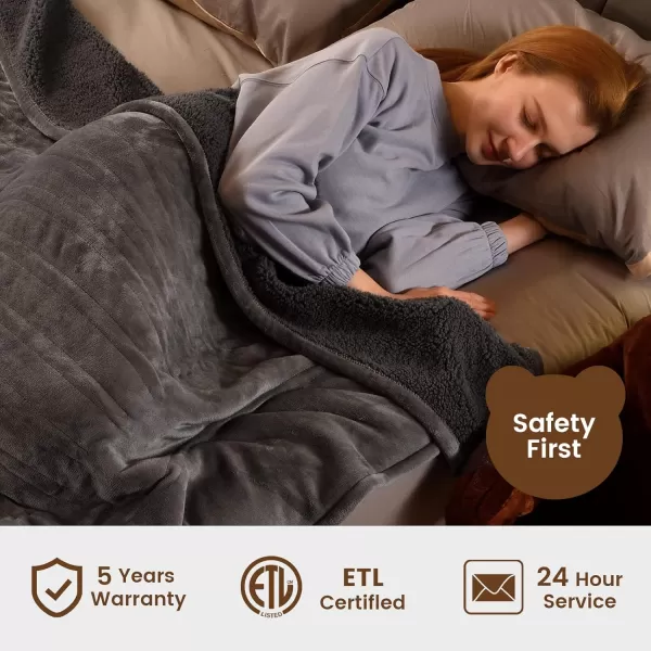 Bearhug Electric Throw Blanket 50quot x 60quot Reversible Velvet ampamp Sherpa Heated Throw 6 Heating Levels ampamp 4H Auto Off OverHeat Protect ETL Certification Machine WashableGrayvelvet  Sherpa