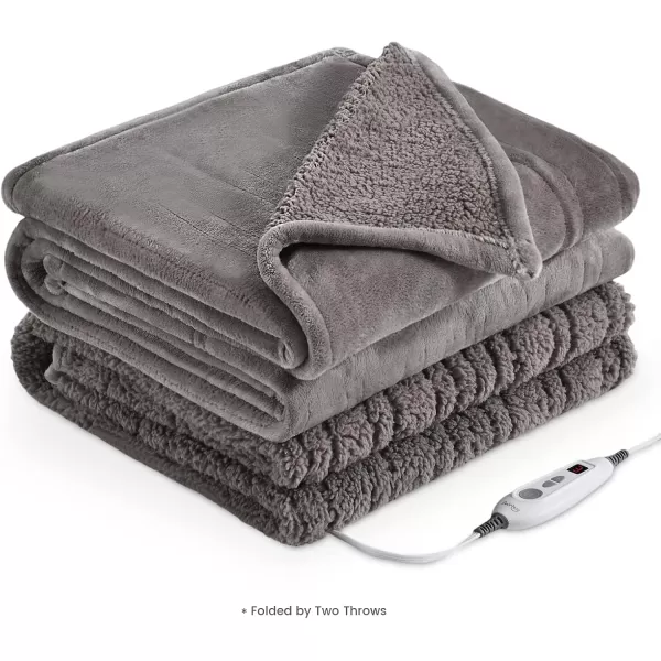 Bearhug Electric Throw Blanket 50quot x 60quot Reversible Velvet ampamp Sherpa Heated Throw 6 Heating Levels ampamp 4H Auto Off OverHeat Protect ETL Certification Machine WashableTaupevelvet  Sherpa