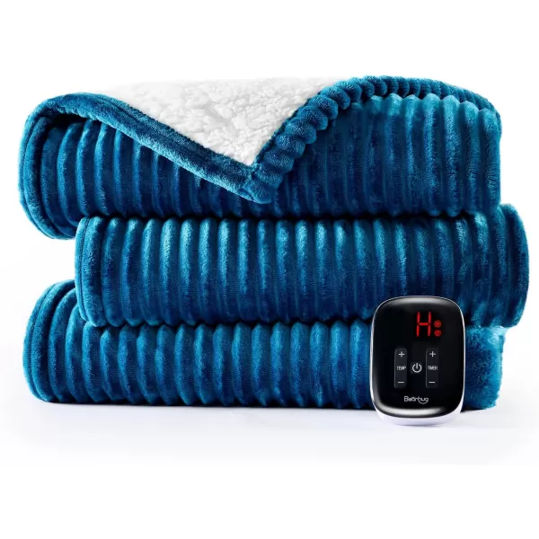 Bearhug Electric Throw Blanket 50quot x 60quot Reversible Velvet ampamp Sherpa Heated Throw 6 Heating Levels ampamp 4H Auto Off OverHeat Protect ETL Certification Machine WashableNavy Blueflannel  Sherpa