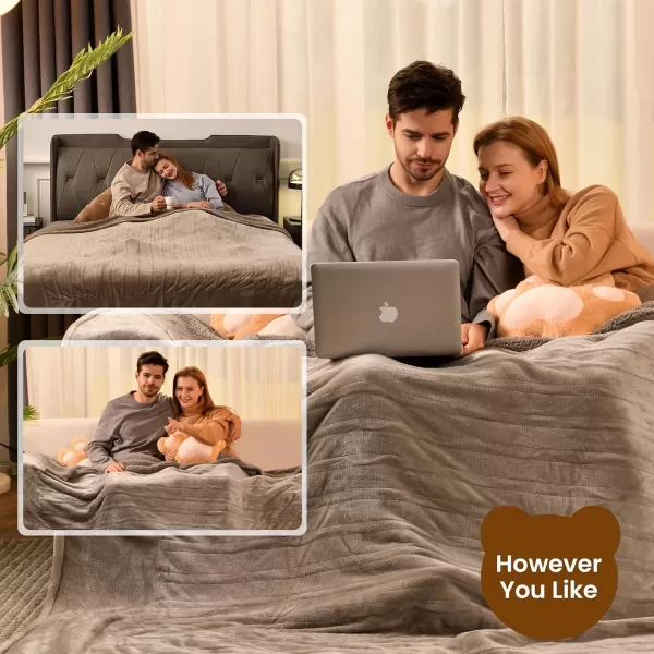 Bearhug Electric Throw Blanket 50quot x 60quot Reversible Velvet ampamp Sherpa Heated Throw 6 Heating Levels ampamp 4H Auto Off OverHeat Protect ETL Certification Machine WashableTaupevelvet  Sherpa