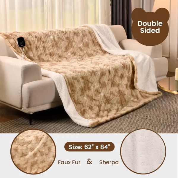 Bearhug Electric Throw Blanket 50quot x 60quot Reversible Velvet ampamp Sherpa Heated Throw 6 Heating Levels ampamp 4H Auto Off OverHeat Protect ETL Certification Machine WashableChampagnefaux Fur  Sherpa